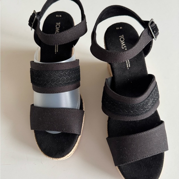 Toms Shoes - TOMS wedge espadrilles, 10,Black, Buckle Ankle Strap, 4” at heel, 1” at toe NWOT